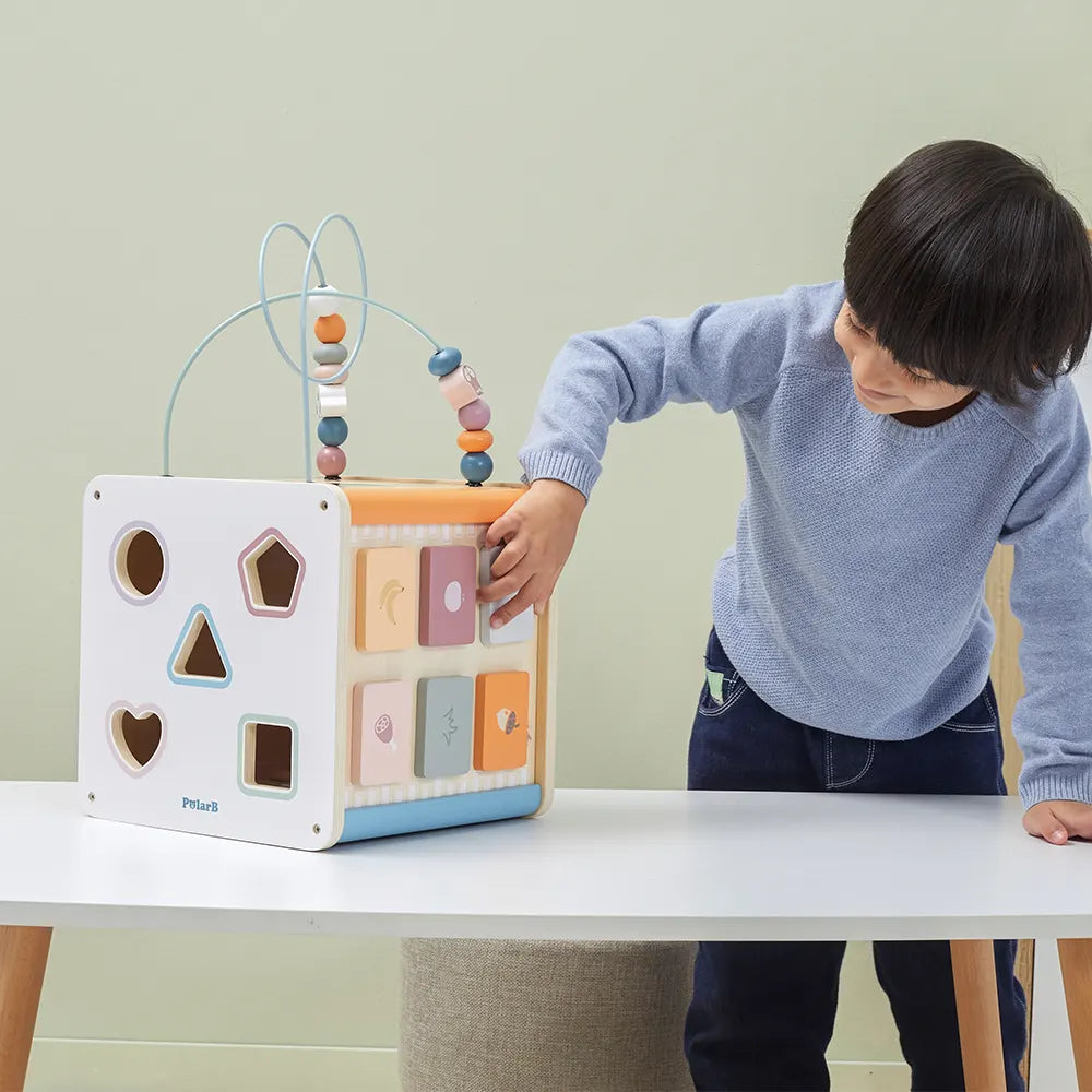 Wooden Activity Cube 8-in-1 | Montessori Motor Skills Learning Toy for Kids 18M+