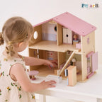 Wooden Doll House with Furniture Set | Kids Pretend Play Dollhouse Toy 3+