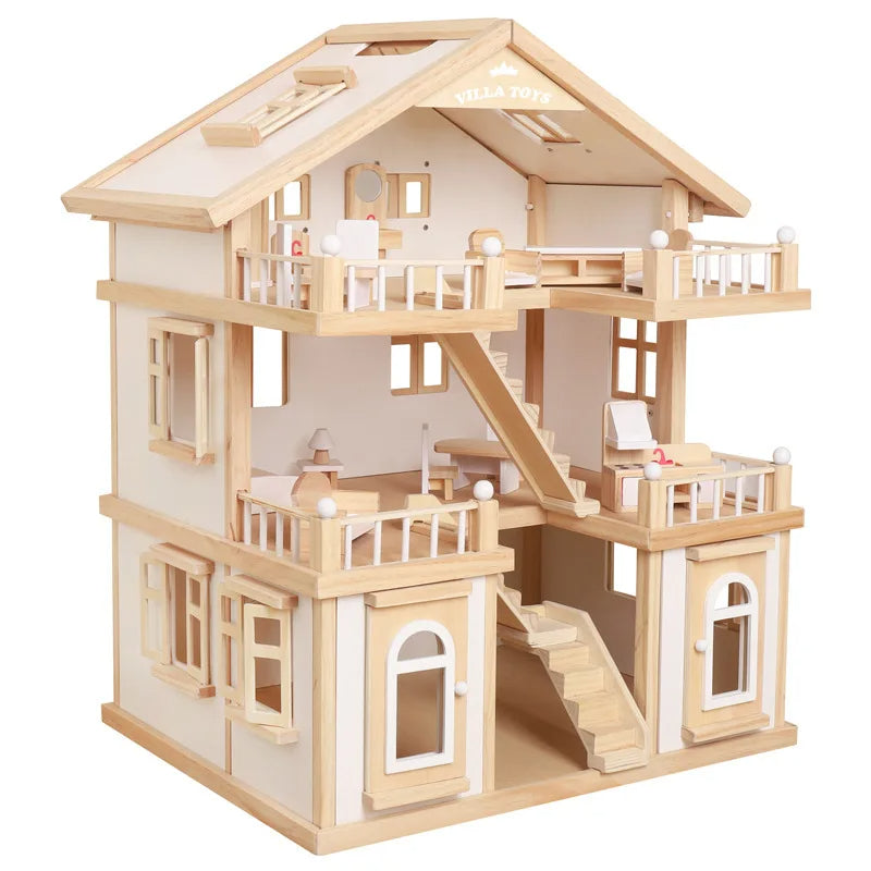 Happy Family Wooden Doll House for Kids | DIY Dollhouse with Furniture & Accessories