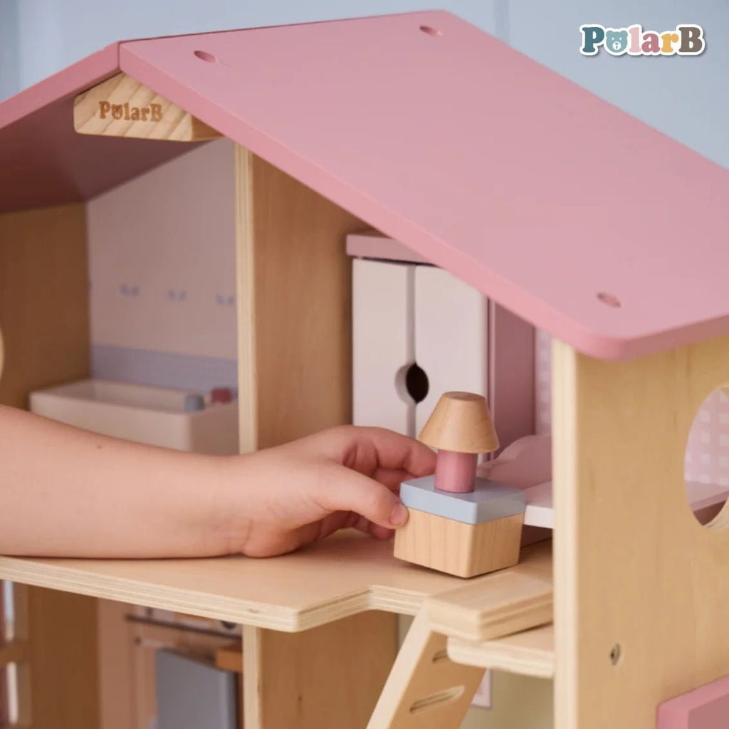 Wooden Doll House with Furniture Set | Kids Pretend Play Dollhouse Toy 3+