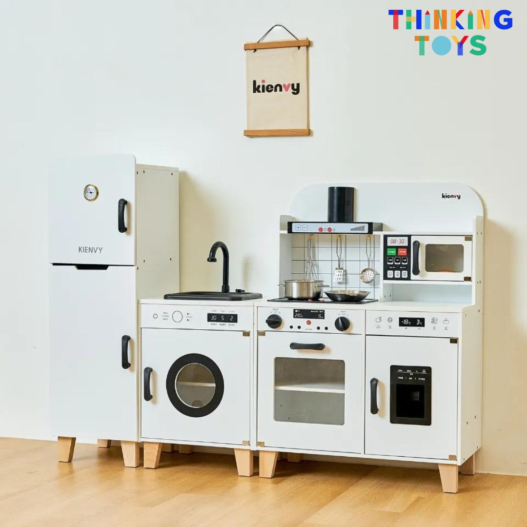 Luxury Wooden Kitchen Playset with Sound, Light & Water | Kids Cooking Toy Set