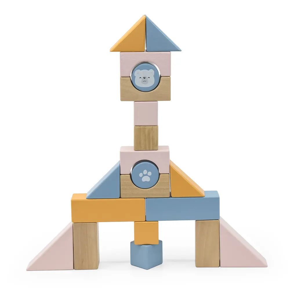 Pull Along Wooden Block Wagon Toy | 20 Pcs Stacking Blocks for Kids 18M+