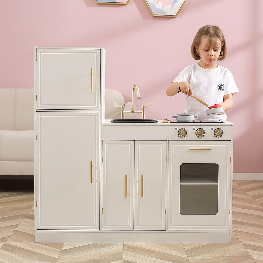 Classic White Modern Kitchen with Light & Sound | Kids Pretend Play Kitchen Set