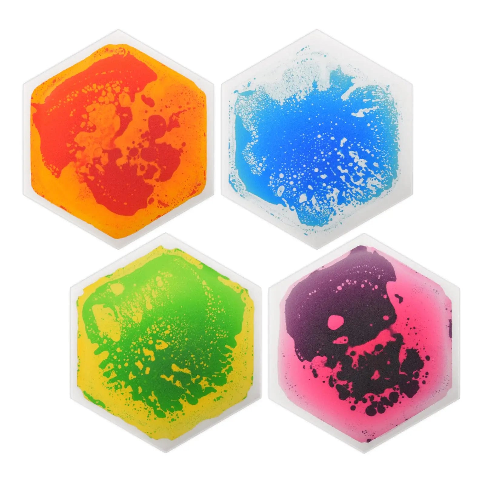 Pressure Sensitive Color Changing Liquid Floor Mats 4 PCS Hexagonal | Kids Sensory Gel Tiles
