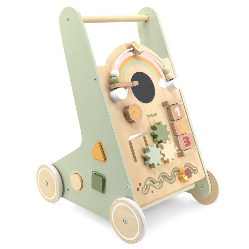 Wooden Baby Walker with Activity Panel | Learning Push Walker for Toddlers 12M+
