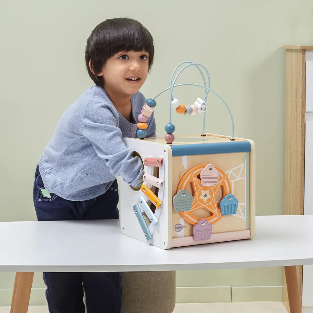 Wooden Activity Cube 8-in-1 | Montessori Motor Skills Learning Toy for Kids 18M+