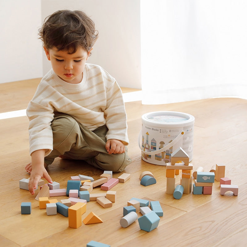 Wooden Building Blocks 60 Pcs Set | Educational Stacking Toy for Kids 3+