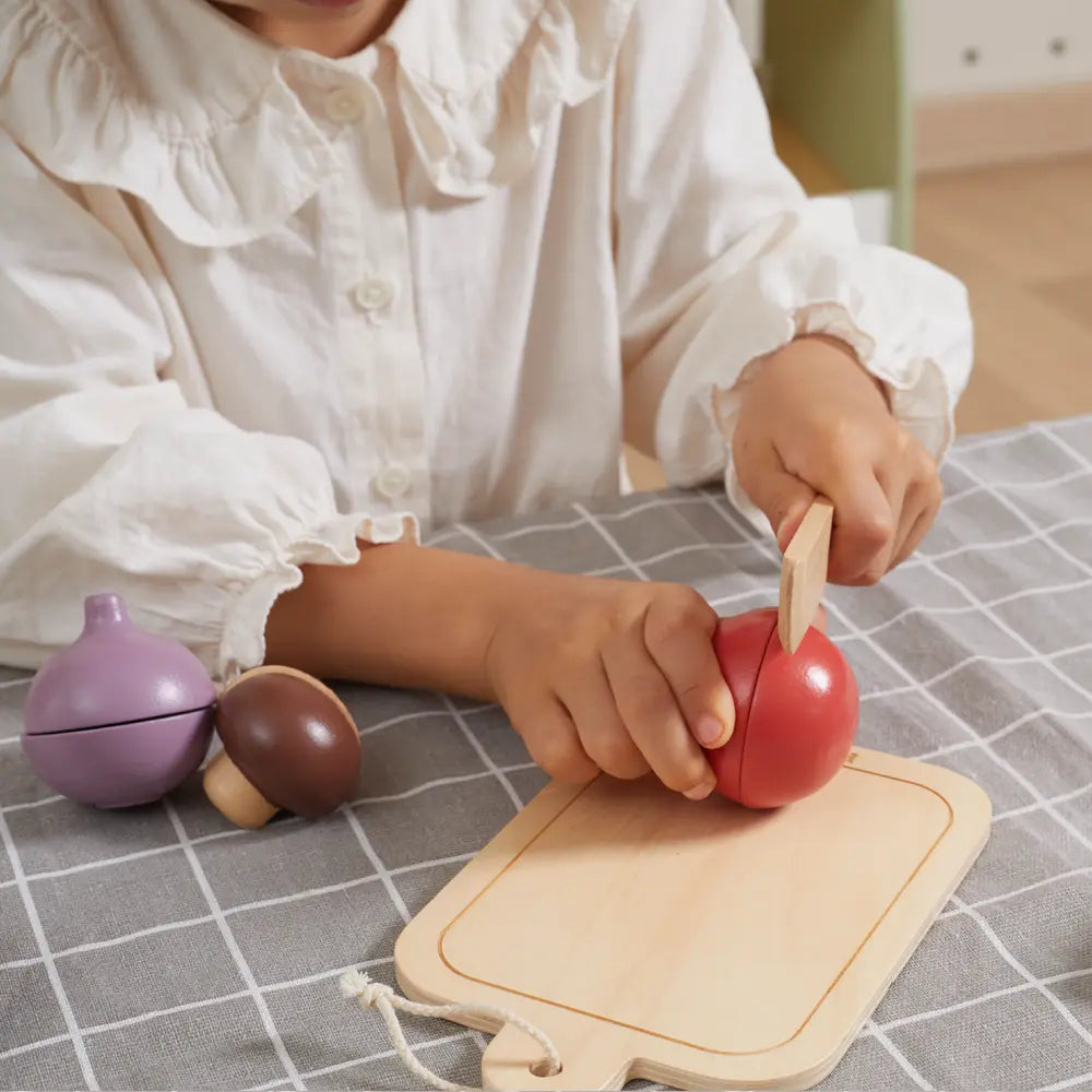 Wooden Cutting Vegetables Toy Set for Kids | Pretend Play Kitchen Cutting Board Set