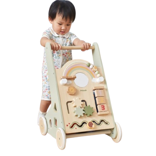 Wooden Baby Walker with Activity Panel | Learning Push Walker for Toddlers 12M+