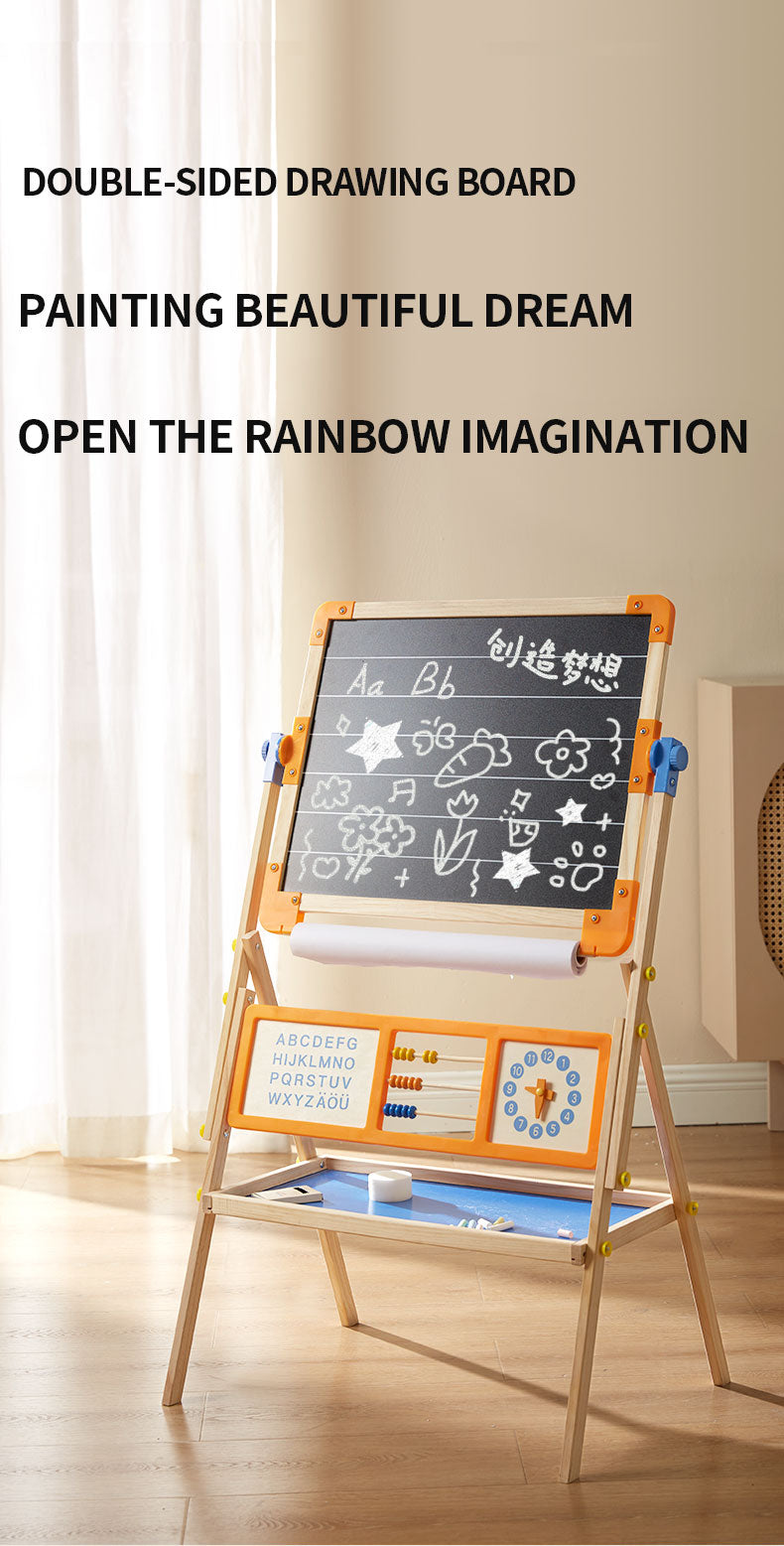 Double-Sided Magnetic Drawing Board | Wooden Kids Easel Adjustable Board