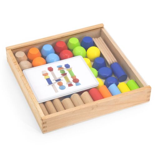 Wooden Blocks Tower Building Game 52 Pcs | Montessori Stacking & Logic Toy for Kids