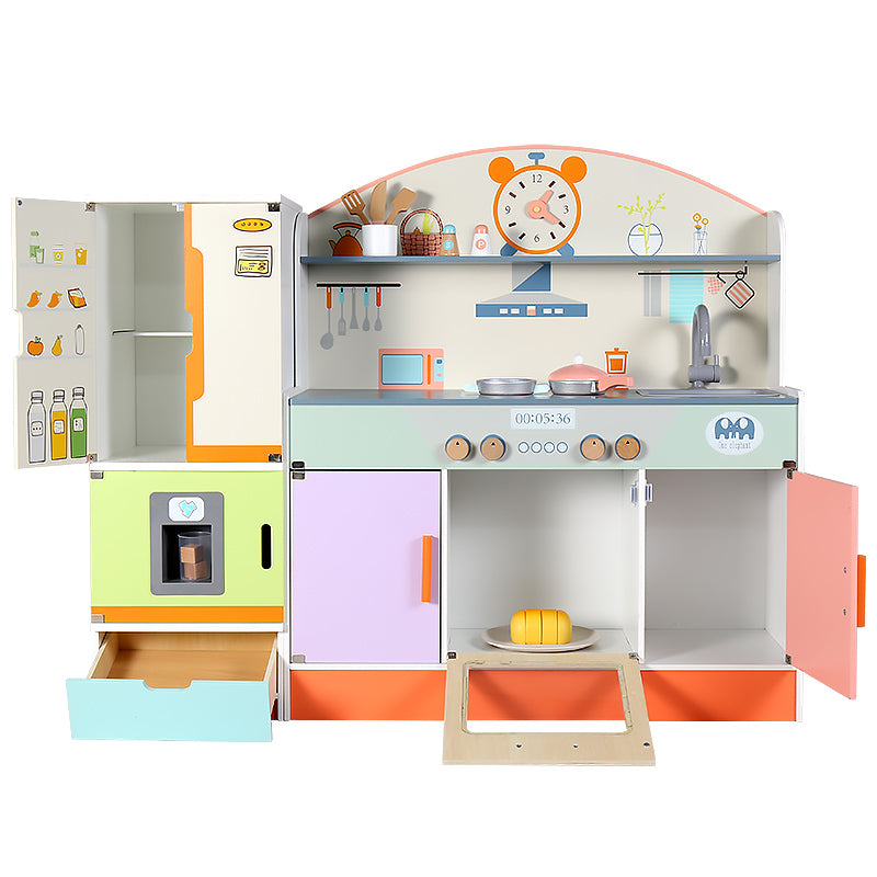 Multi Color Wooden Kitchen Set with Refrigerator | Kids Pretend Play Cooking Toy Educational Role Play