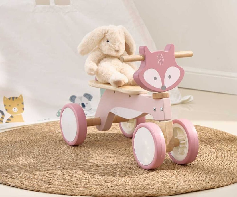 Wooden Toddler Cycle Pink | 4 Wheel Balance Ride-On Bike for Kids 18M+