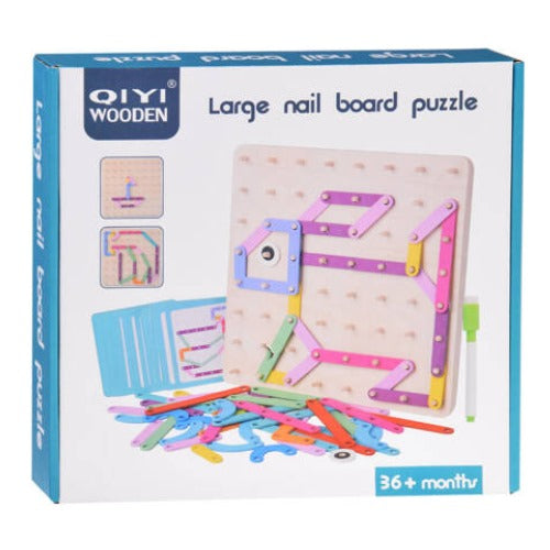 Large Nail Board Puzzle | Kids 2-in-1 Wooden Pattern Drawing Learning Toy