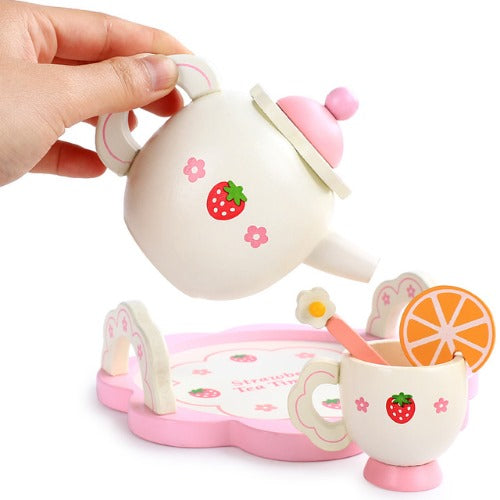 Wooden Sweet Strawberry Tea Set (15 Pcs) | Kids Pretend Play Tea Party Toy