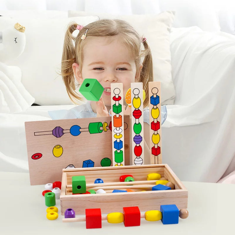 Wooden Beads Lacing Game | Kids Stringing Beads Fine Motor Learning Toy