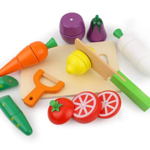 Wooden Vegetable Magnetic Cutouts in Crate | Kids Cutting Food Play Set