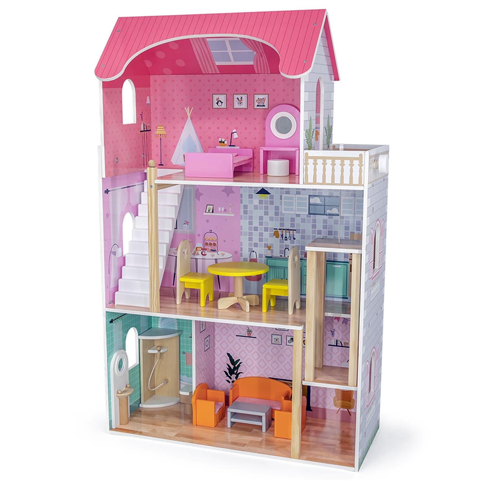 Big Fancy Doll House | 3-Story Wooden Dollhouse with Elevator for Kids