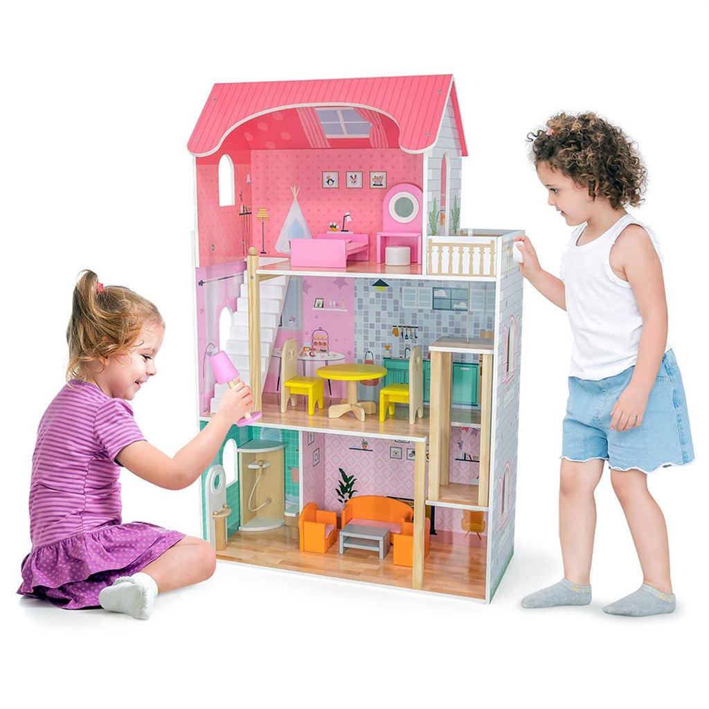 Big Fancy Doll House | 3-Story Wooden Dollhouse with Elevator for Kids