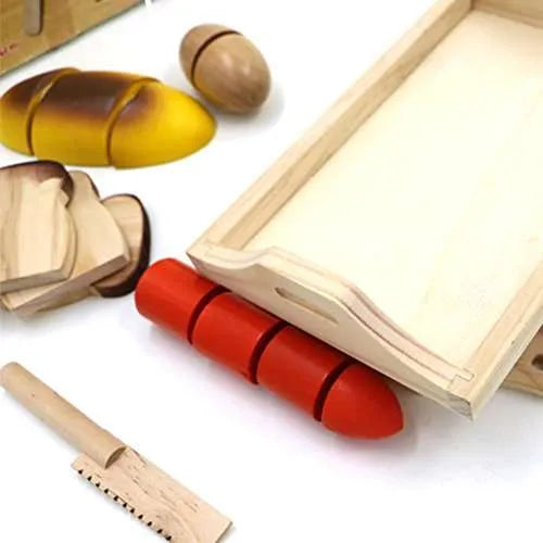 Wooden Fruit Cutouts | Kids Pretend Play Cutting Food Toy Set with Crate
