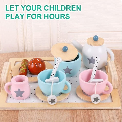 Wooden Afternoon Tea Set (15 Pcs) | Kids Pretend Play Tea Party Toy Set