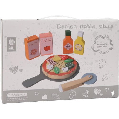 Danish Noble Wooden Pizza Toy Set | Kids Pretend Play Kitchen Food Cutting Set