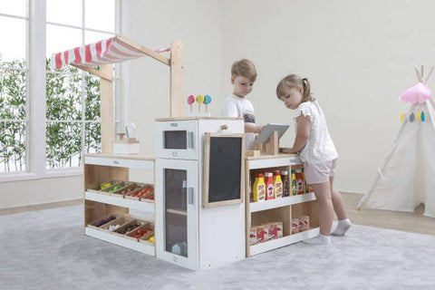 Supermarket Play Set for Kids | Wooden Fruit, Vegetable & Fridge Pretend Shop 3-in-1