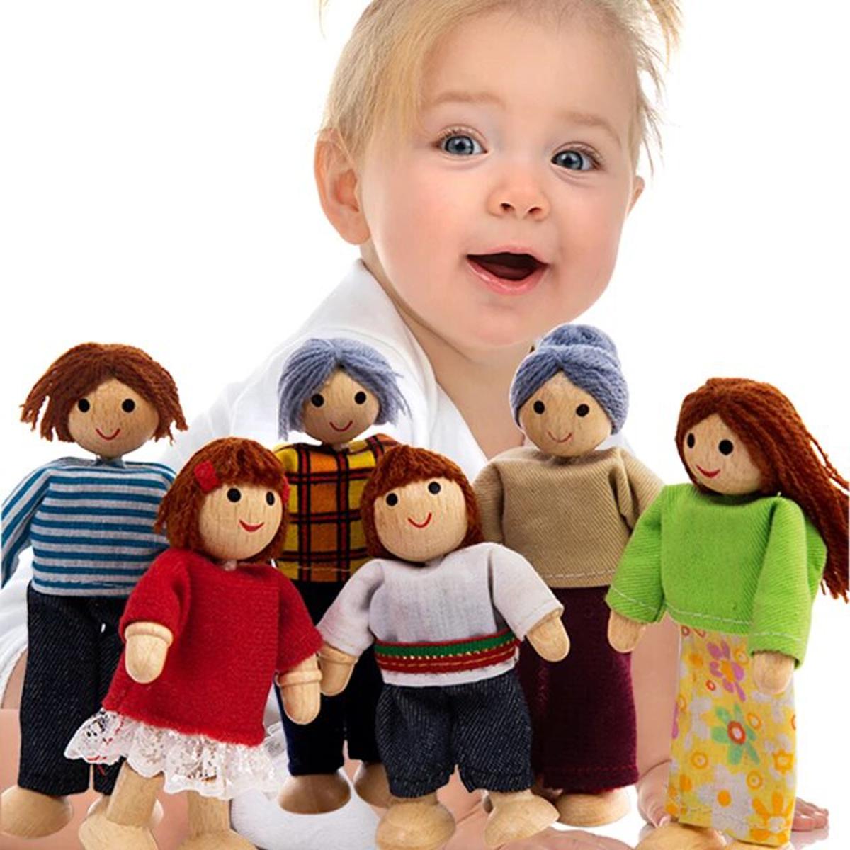 Doll Family Role Play Action Model | Wooden Pretend Play Toys for Kids