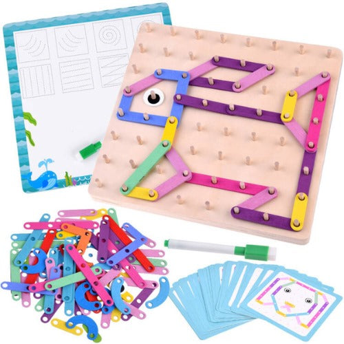 Large Nail Board Puzzle | Kids 2-in-1 Wooden Pattern Drawing Learning Toy