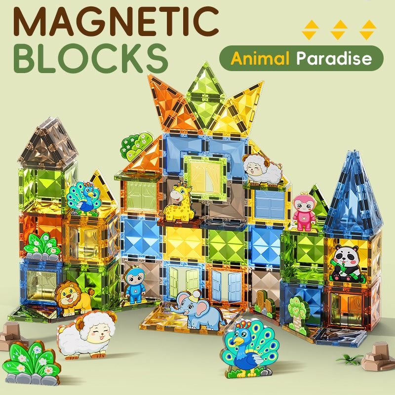Light Magnetic Blocks Marble Run Set 124 PCS | STEM Construction Toy with LED