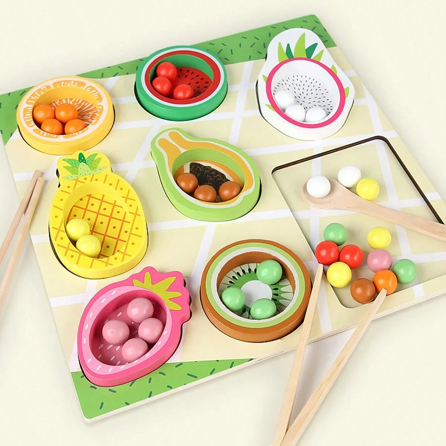 Fruit Colors Classification Toy for Kids | Wooden Color Sorting Bowl Montessori Set