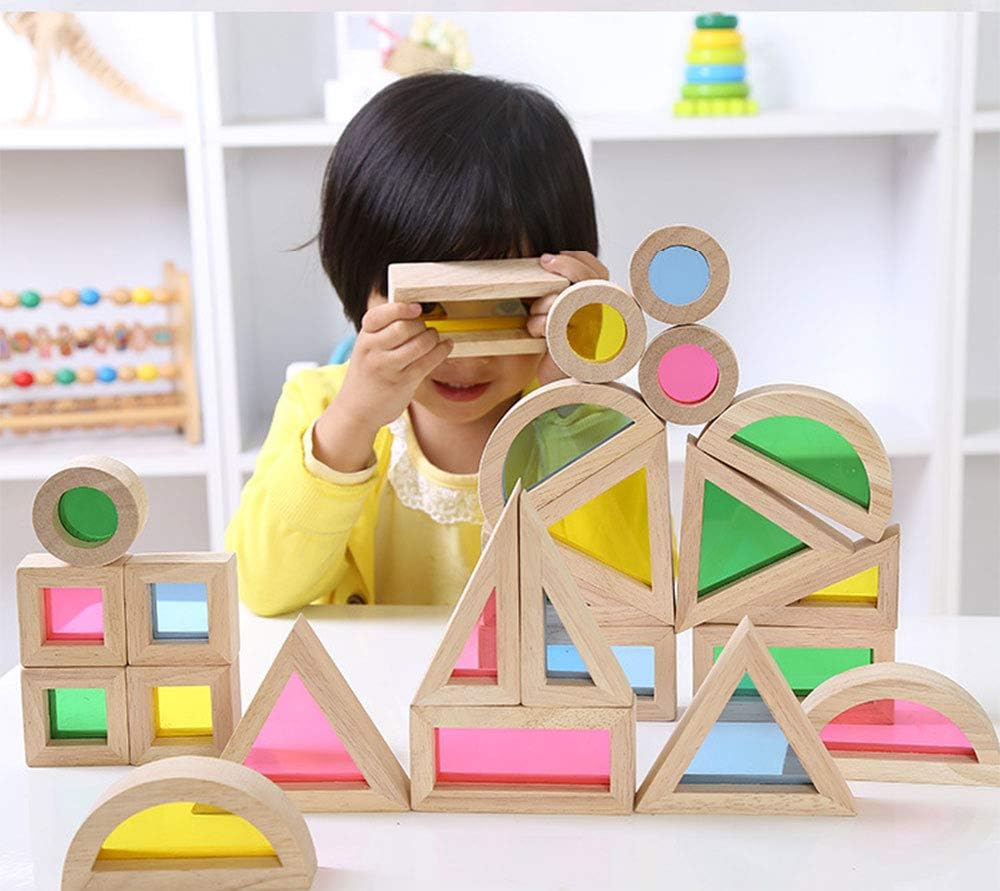 Kidpik Rainbow Wooden Blocks 24 Pcs | Kids Colorful Learning Building Toy Set