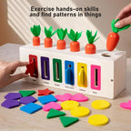 Carrot Harvest 3 in 1 Montessori Toy | Wooden Shape Sorting & Bead Maze Learning Set