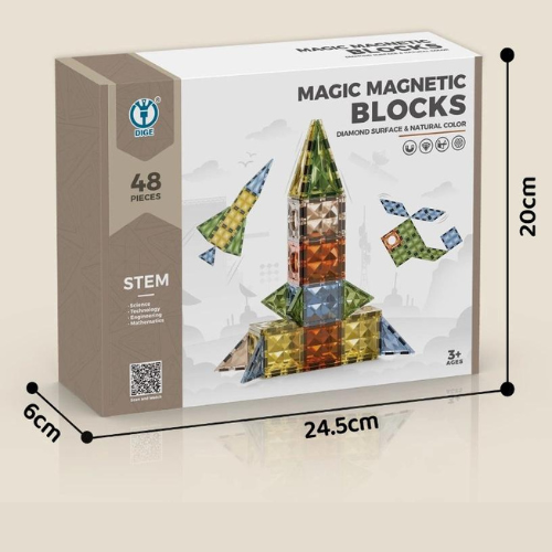 3D Magnetic Tiles 48 Pcs | STEM Building Blocks Educational Toy for Kids