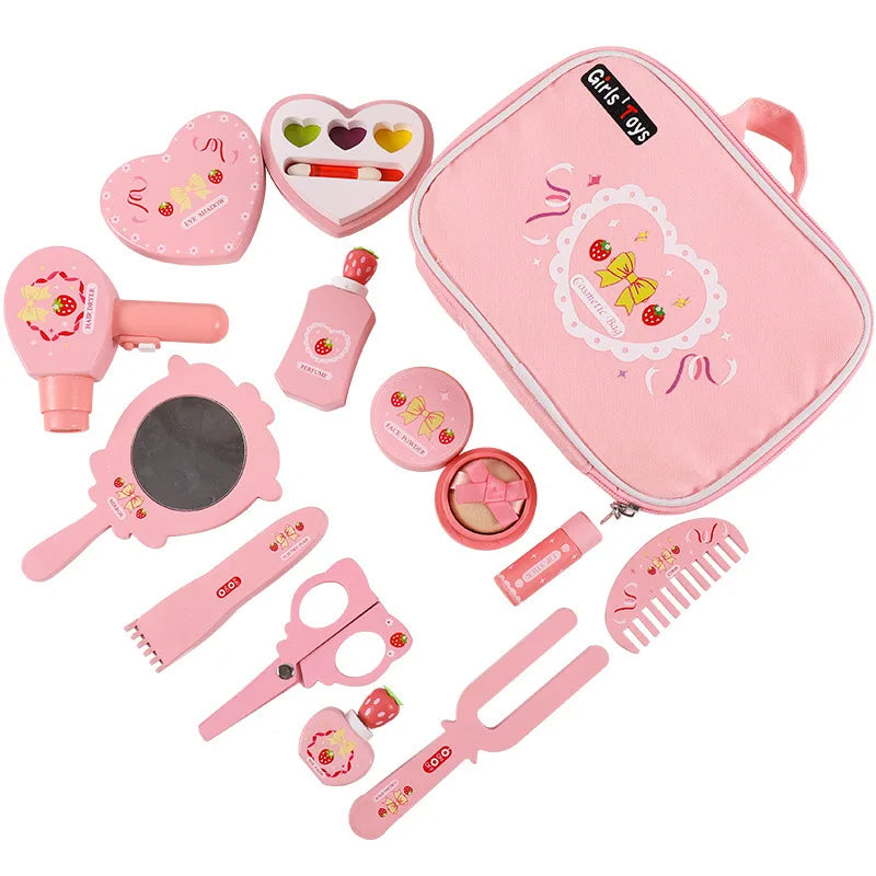 Wooden Makeup Set for Girls | Pretend Play Cosmetic Kit with Storage Table