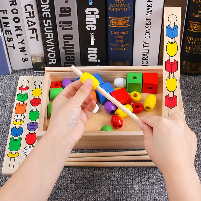 Wooden Beads Lacing Game | Kids Stringing Beads Fine Motor Learning Toy
