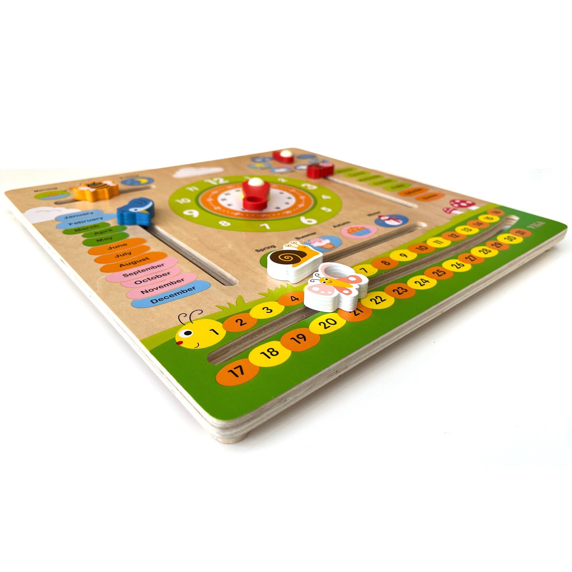 Wooden Calendar with Clock | Montessori Time, Weather & Seasons Learning Board for Kids