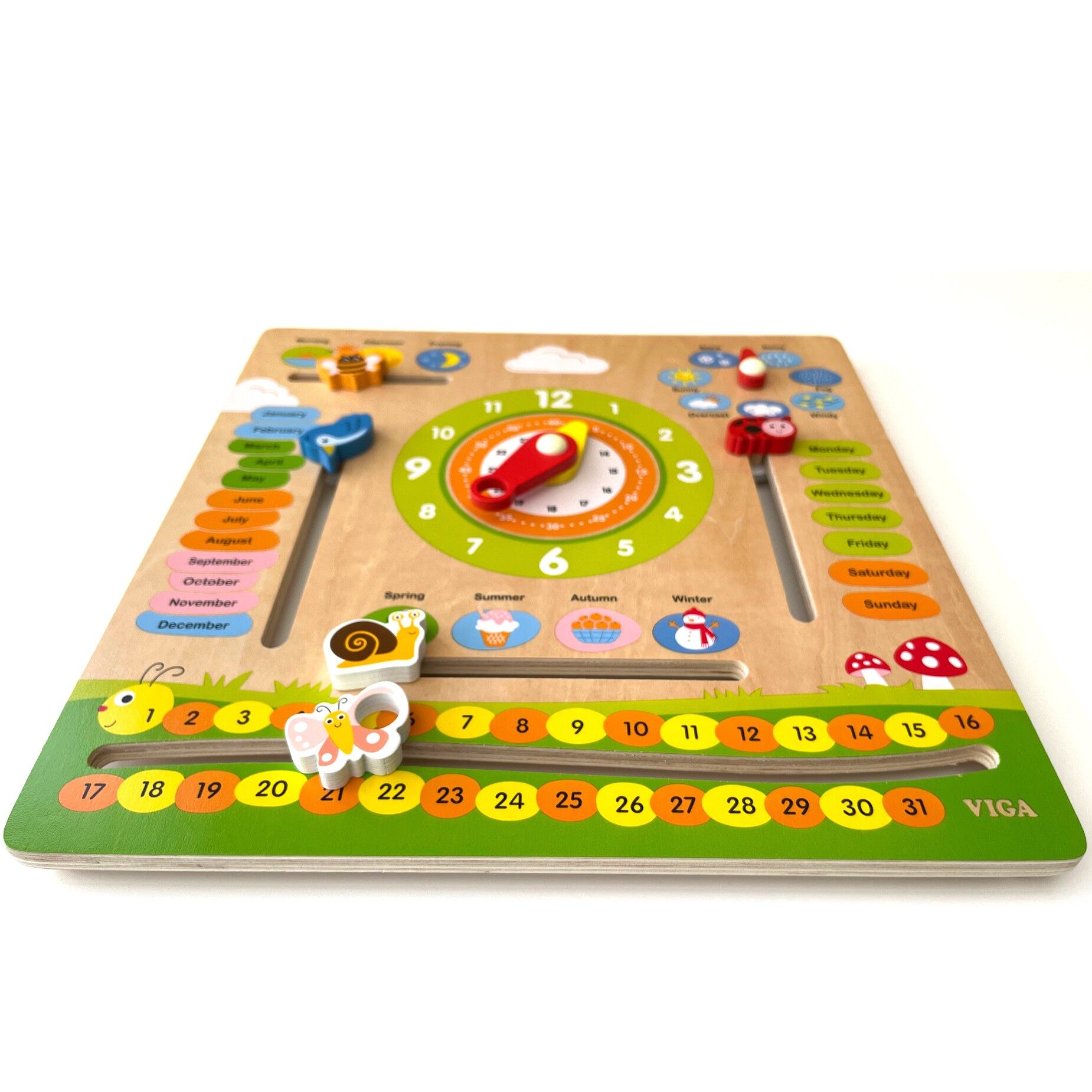 Wooden Calendar with Clock | Montessori Time, Weather & Seasons Learning Board for Kids