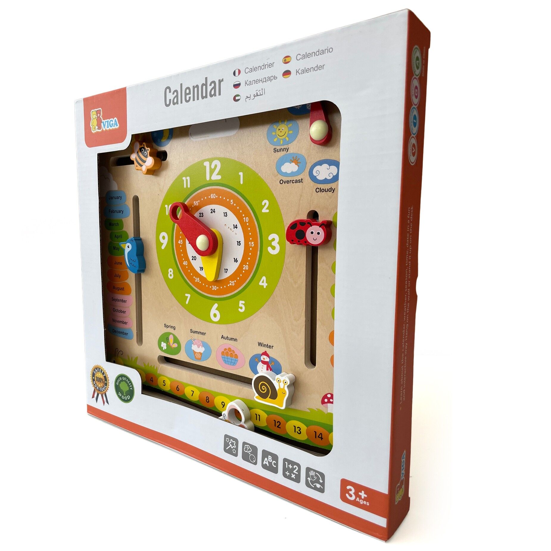 Wooden Calendar with Clock | Montessori Time, Weather & Seasons Learning Board for Kids