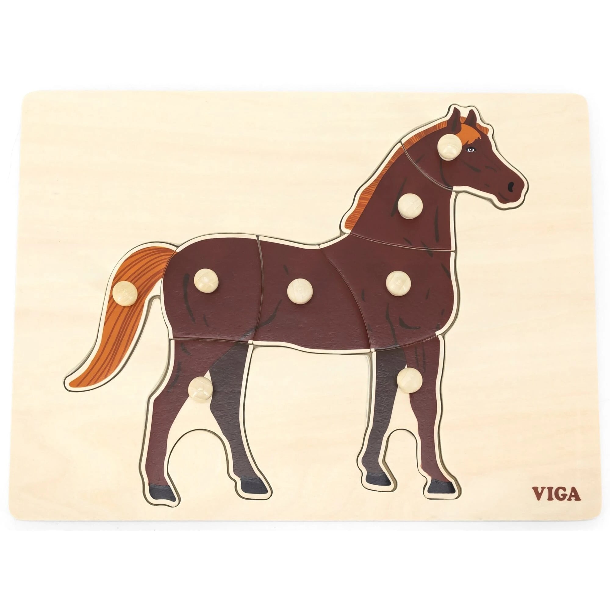 Montessori Wooden Pegged Horse Puzzle | Animal Learning Toy for Kids 18+ Months