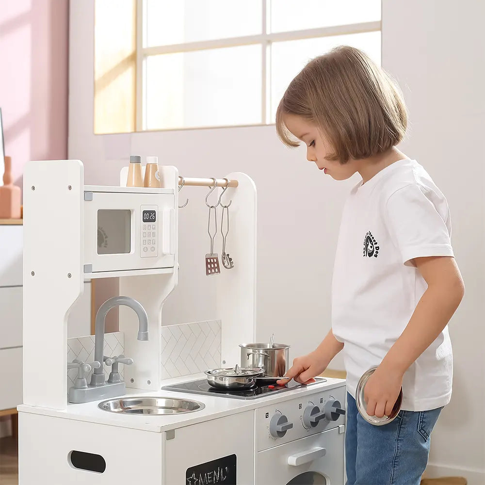 Little Chef's Kitchen with Light and Sound | Classic White Wooden Play Kitchen