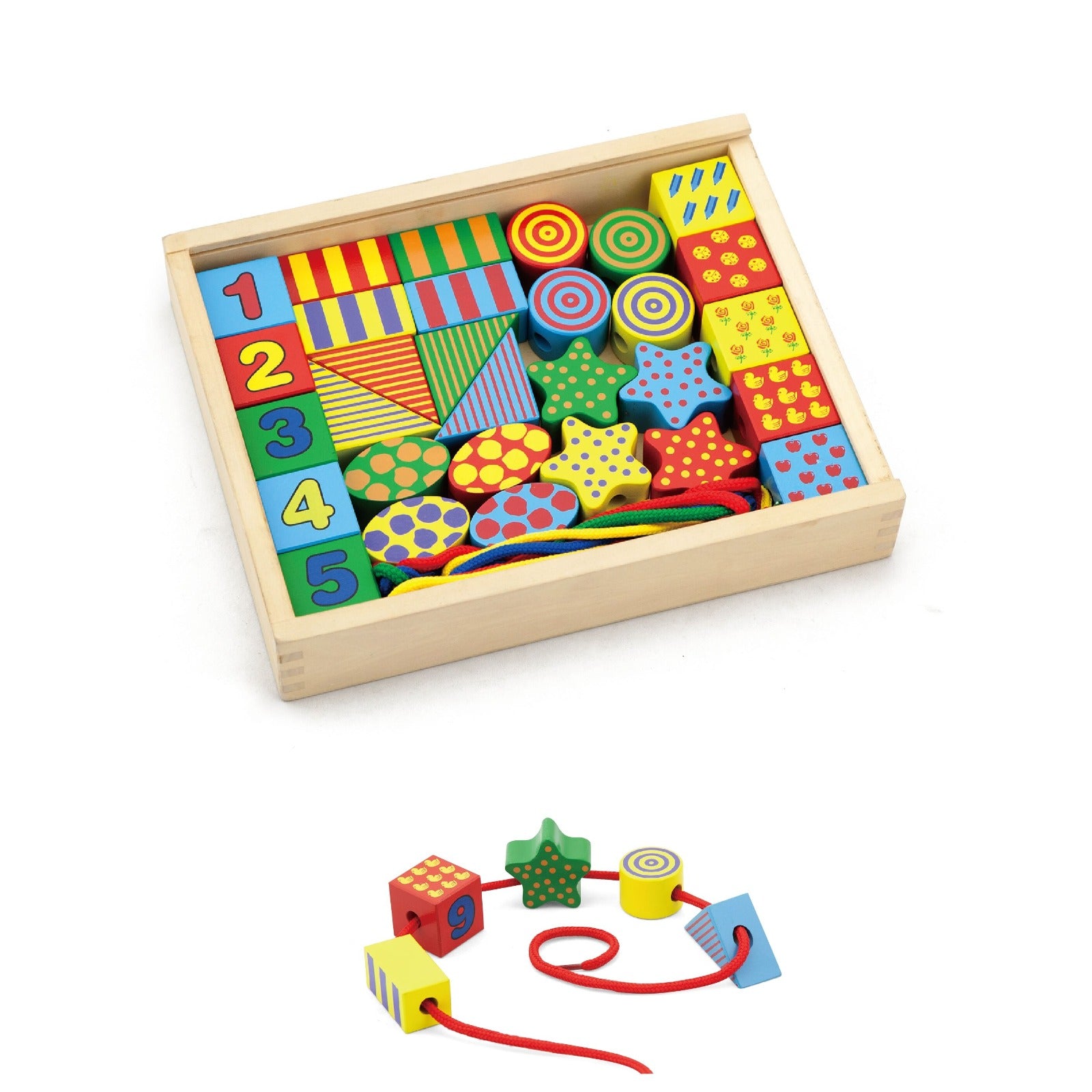 Lace Up Blocks Wooden Set | Counting & Fine Motor Learning Toy for Kids