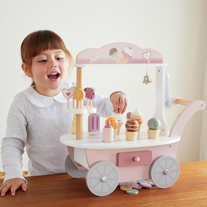 Wooden Ice Cream Cart Mini | Pretend Play Ice Cream Shop Toy for Kids