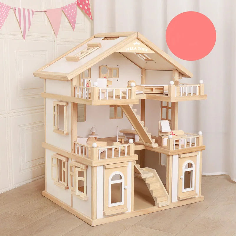 Happy Family Wooden Doll House for Kids | DIY Dollhouse with Furniture & Accessories