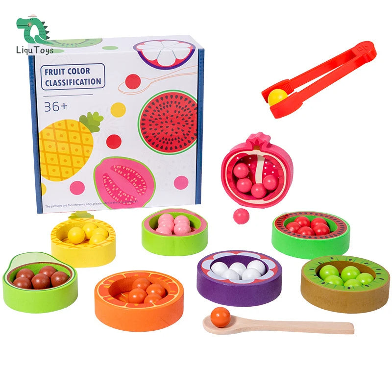 Fruit Colors Classification Toy for Kids | Wooden Color Sorting Bowl Montessori Set