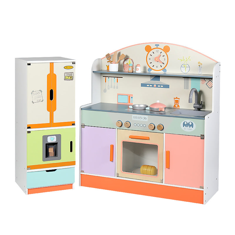 Multi Color Wooden Kitchen Set with Refrigerator | Kids Pretend Play Cooking Toy Educational Role Play