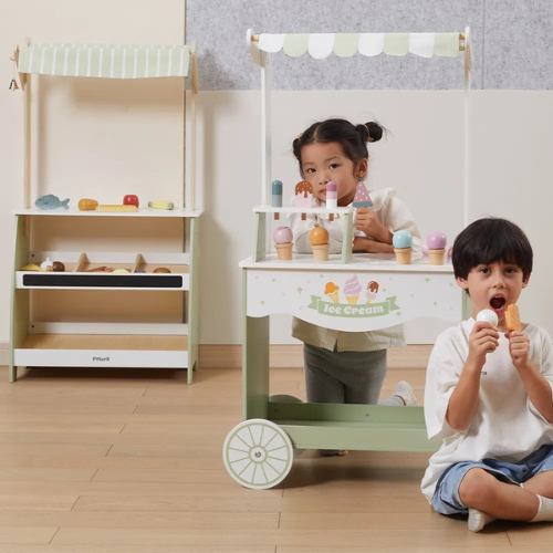 Jumbo Mobile Ice Cream Cart | Wooden Pretend Play Ice Cream Stand for Kids