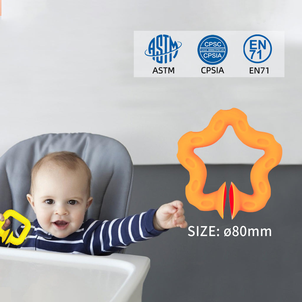 Silicon Baby Teething Ring Toys 6 PCS | Textured Sensory Silicone Ring Set