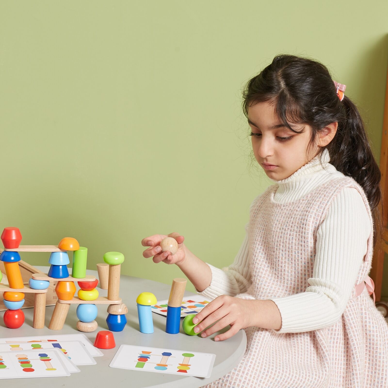Wooden Blocks Tower Building Game 52 Pcs | Montessori Stacking & Logic Toy for Kids