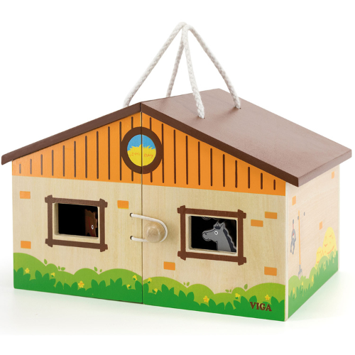 Foldable Stable Wooden Toy Set | Horse Farm Pretend Play Set for Kids 3+